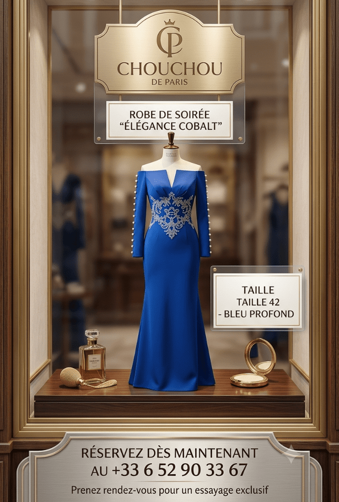 Robe de soirée longue couleur bleu marine de taille 40, 42. prix 120€