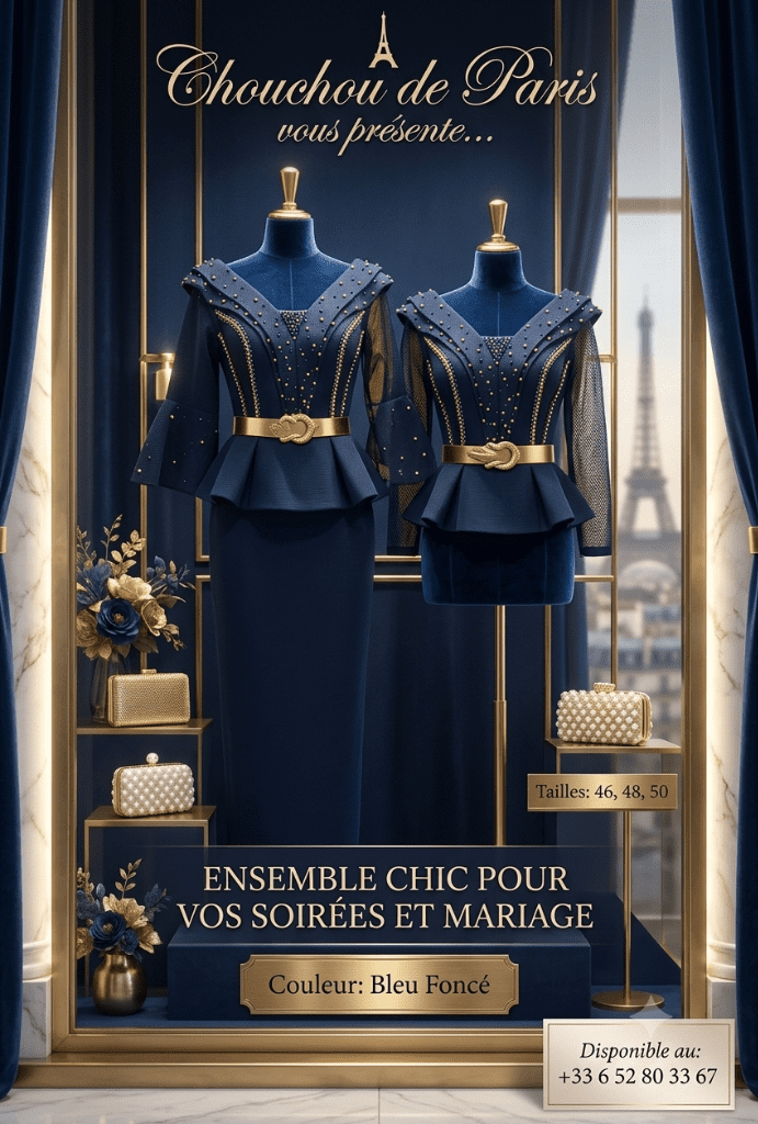 Ensemble de haut et jupe de couleur bleu foncé,pour soirée, mariage,tailles 46,48, 50.  prix 150