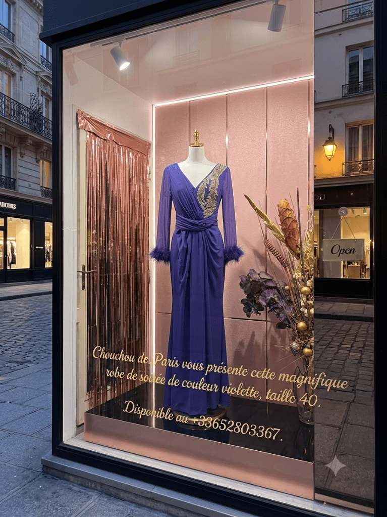 Robe de soirée longue couleur violette taille 40 disponible au+33652803367.  prix 120€