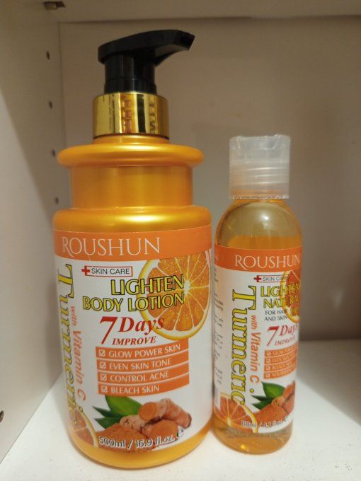 Roushun TURMERIC a la vitamine C gamme de lait éclaircissant révélateur de teint 