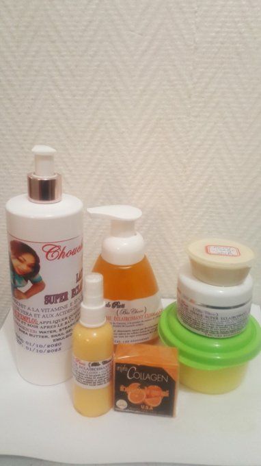 Gamme de lait super eclaircissant anti tâche pour le corps et VISAGE avec gommage au hammam banane